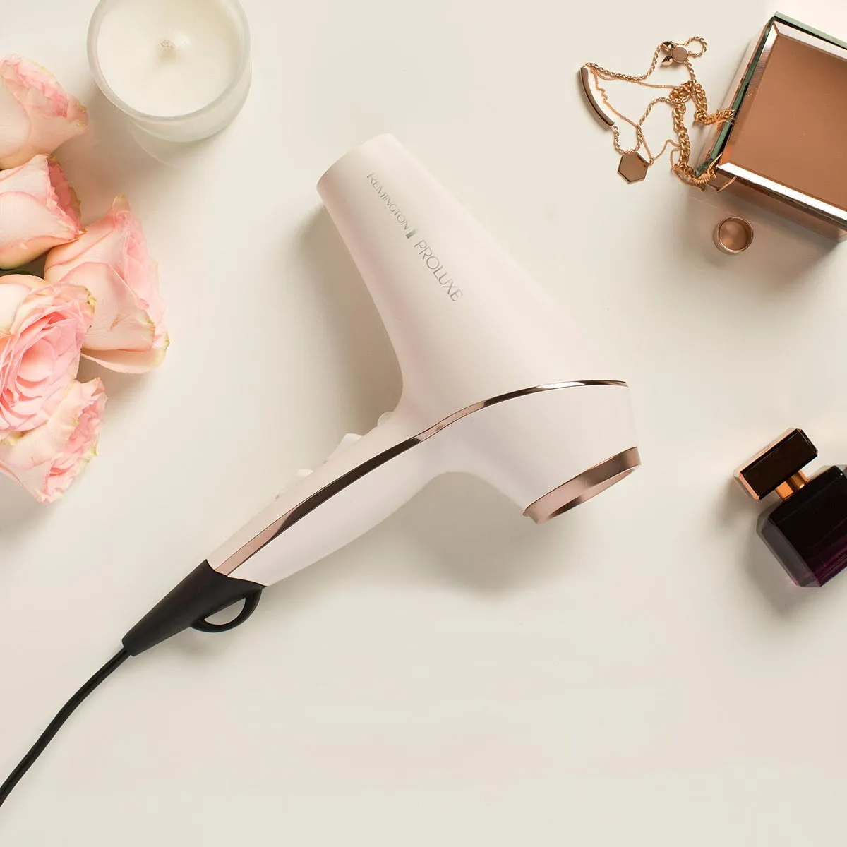 Remington PROluxe AC9140, 2400W hair dryer, Pearlescent white with rose gold accents