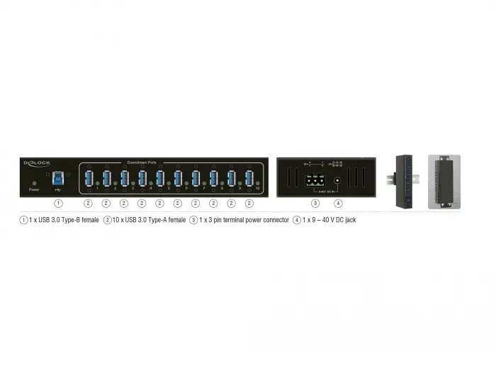 External Industry Hub 10xUSB 3.0 Type-A with 20kV ESD protection
