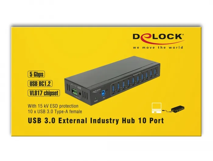 External Industry Hub 10xUSB 3.0 Type-A with 20kV ESD protection