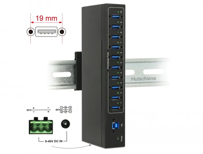 External Industry Hub 10xUSB 3.0 Type-A with 20kV ESD protection