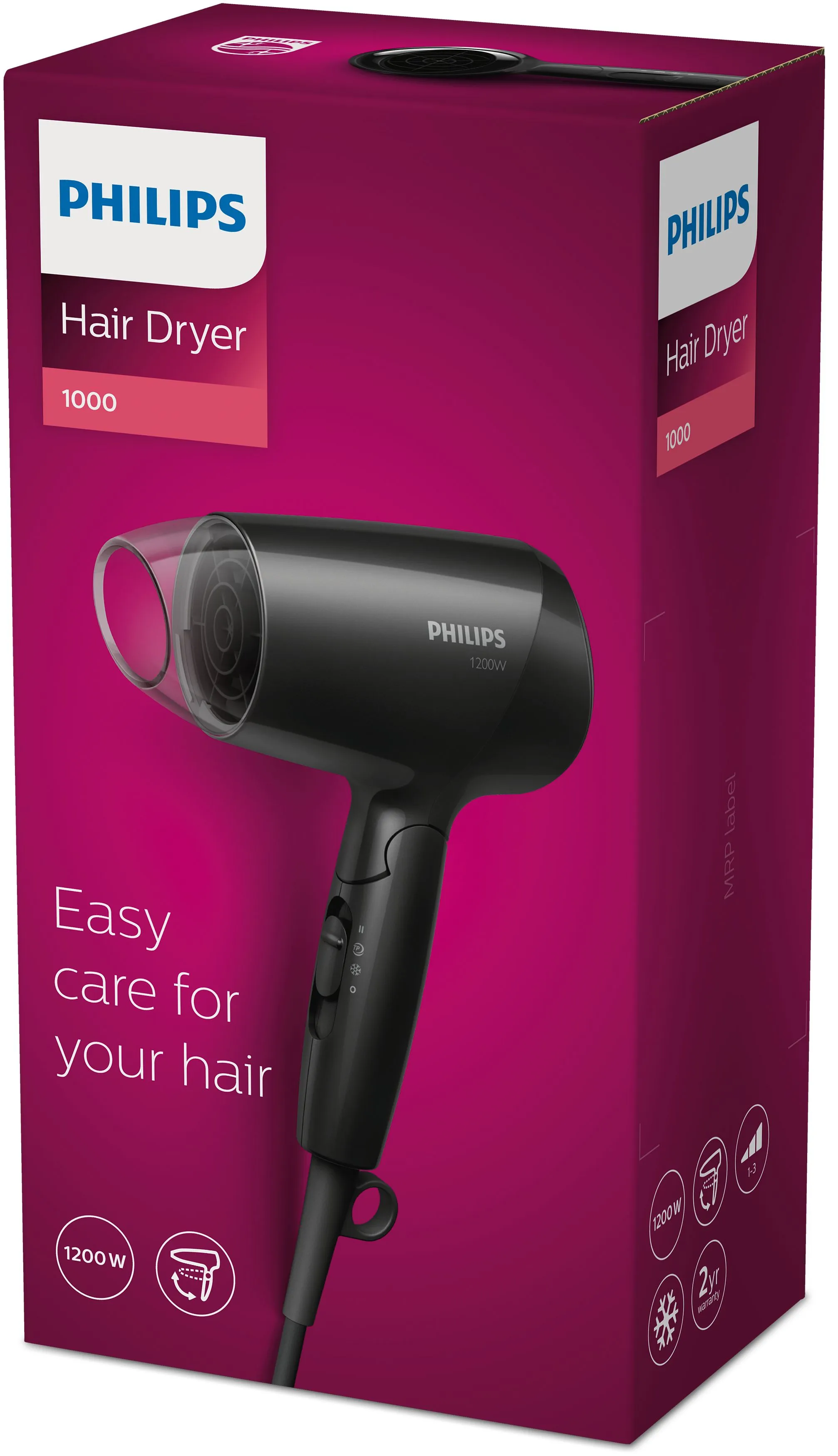Philips Essential Care BHC010/10, 1200 W h&aring;rf&ouml;n, svart