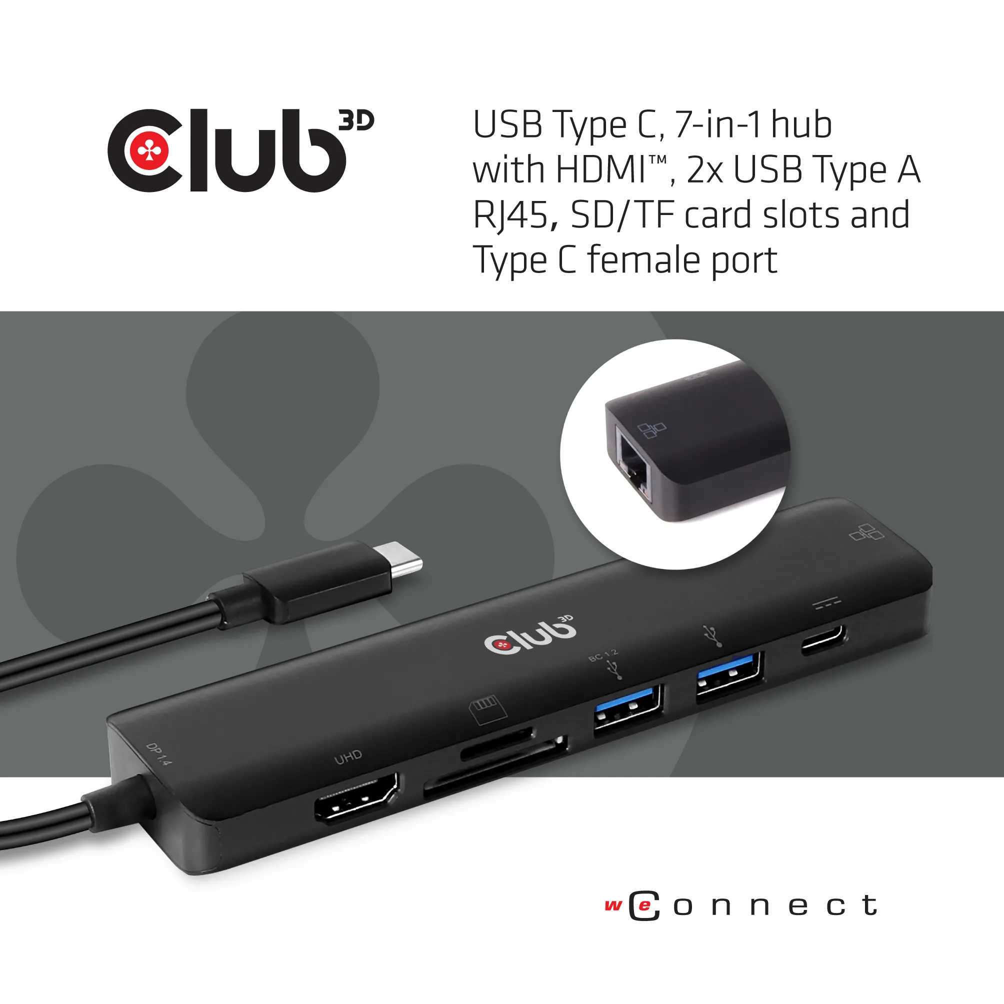 Club 3D 3.2 Gen1 USB-C 7-in-1 - hub, Svart