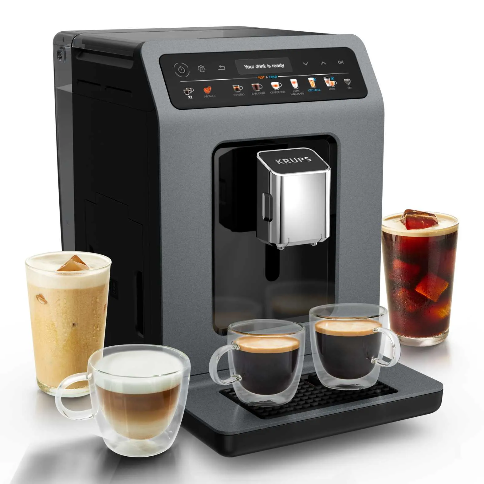 KRUPS Evidence Hot & Cold EA898GF0 helautomatisk espressomaskin, svart, gr&aring;