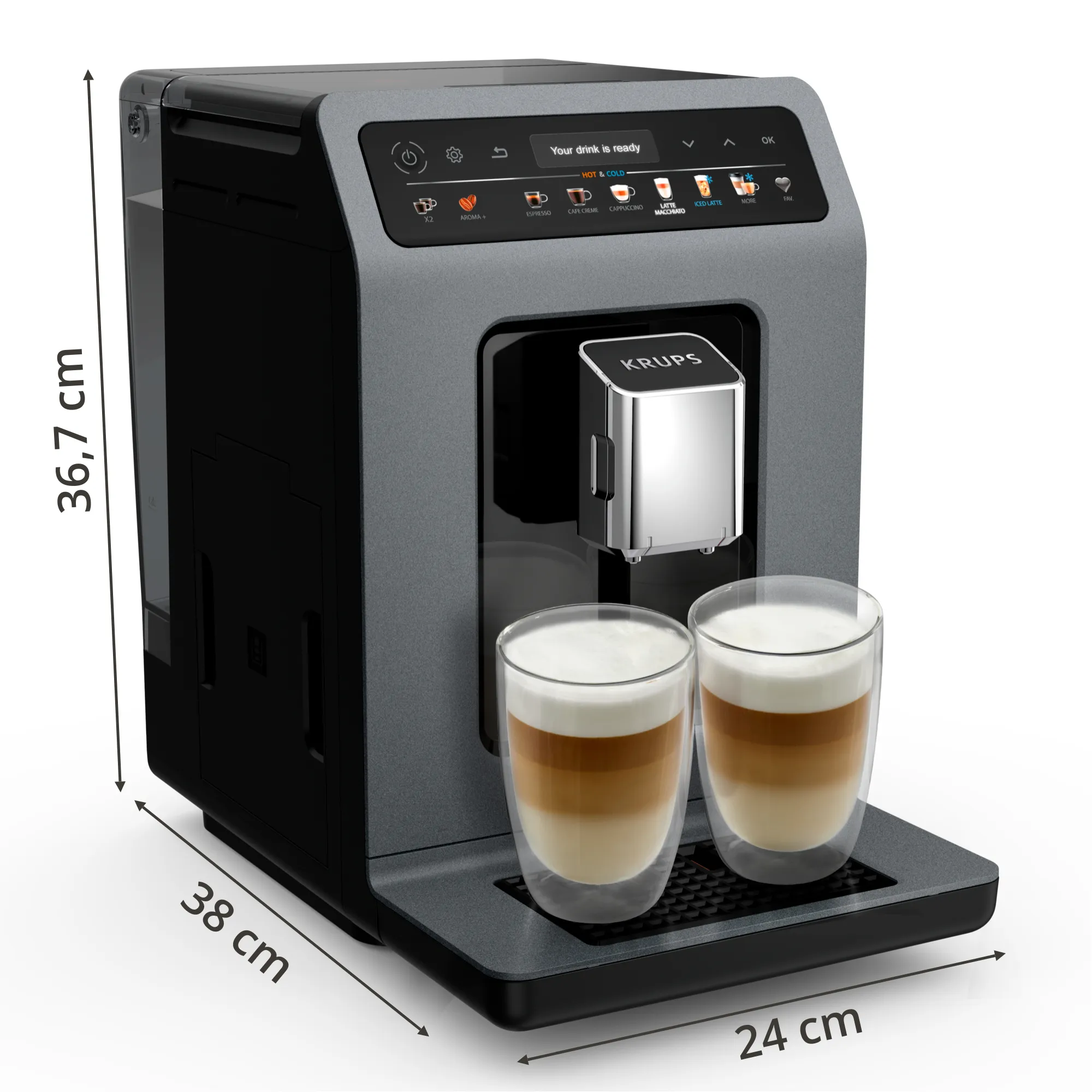 KRUPS Evidence Hot & Cold EA898GF0 helautomatisk espressomaskin, svart, gr&aring;