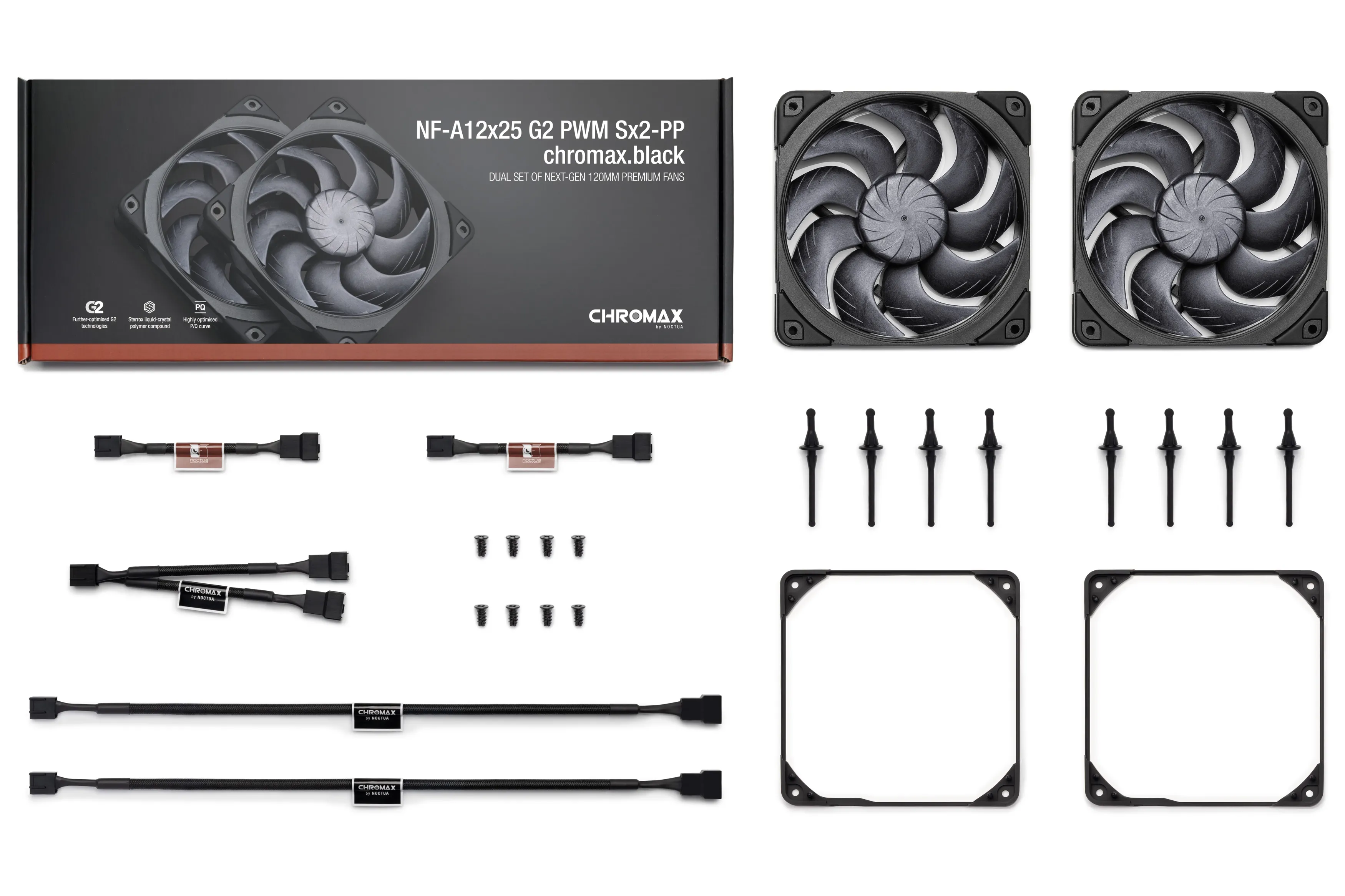 Noctua NF-A12x25 G2 SX2 CHBK, 120 mm, PWM, SSO2-laakeri -tuuletinsarja, 2 kpl, musta
