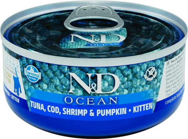 Farmina N&D Ocean Kitten Tuna, Cod, Shrimp & Pumpkin, Wet food for cats, 70g
