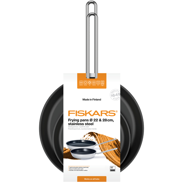 Fiskars Stekpanna 28 + 22 cm rostfritt st&aring;l