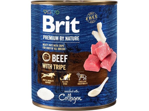 Brit Premium by Nature Beef with Tripe, Wet food for dogs, Adult, Grain Free, 800g