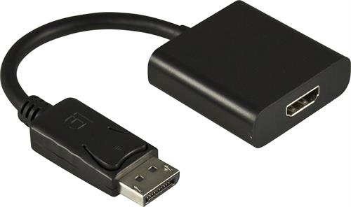 DELTACO DisplayPort-HDMI sovitin, 20-pin uros-19-pin naaras 0,2m,musta
