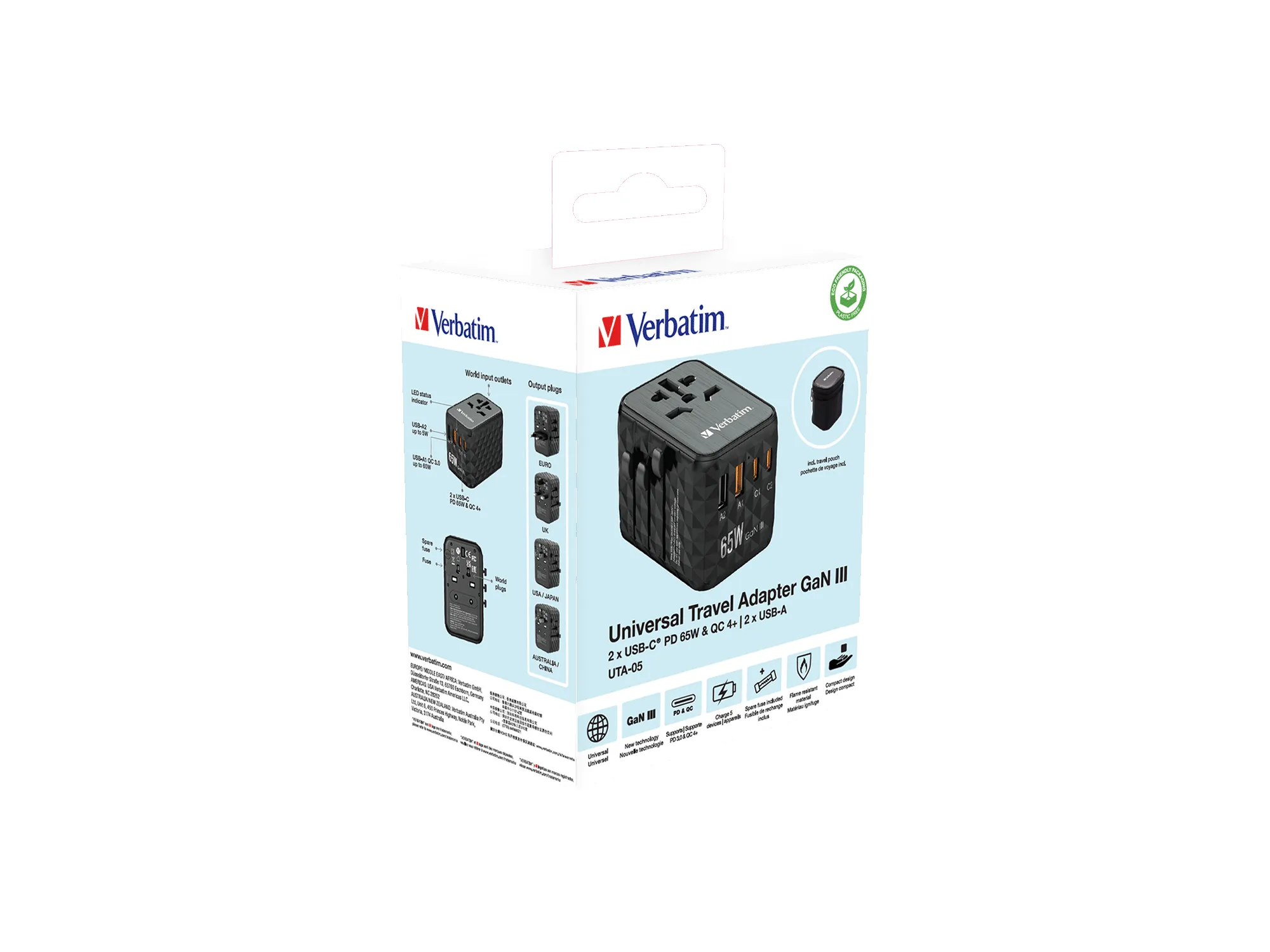 Verbatim UTA-05 GaN III Universal Travel Adapter 2 x USB-C PD -laturi