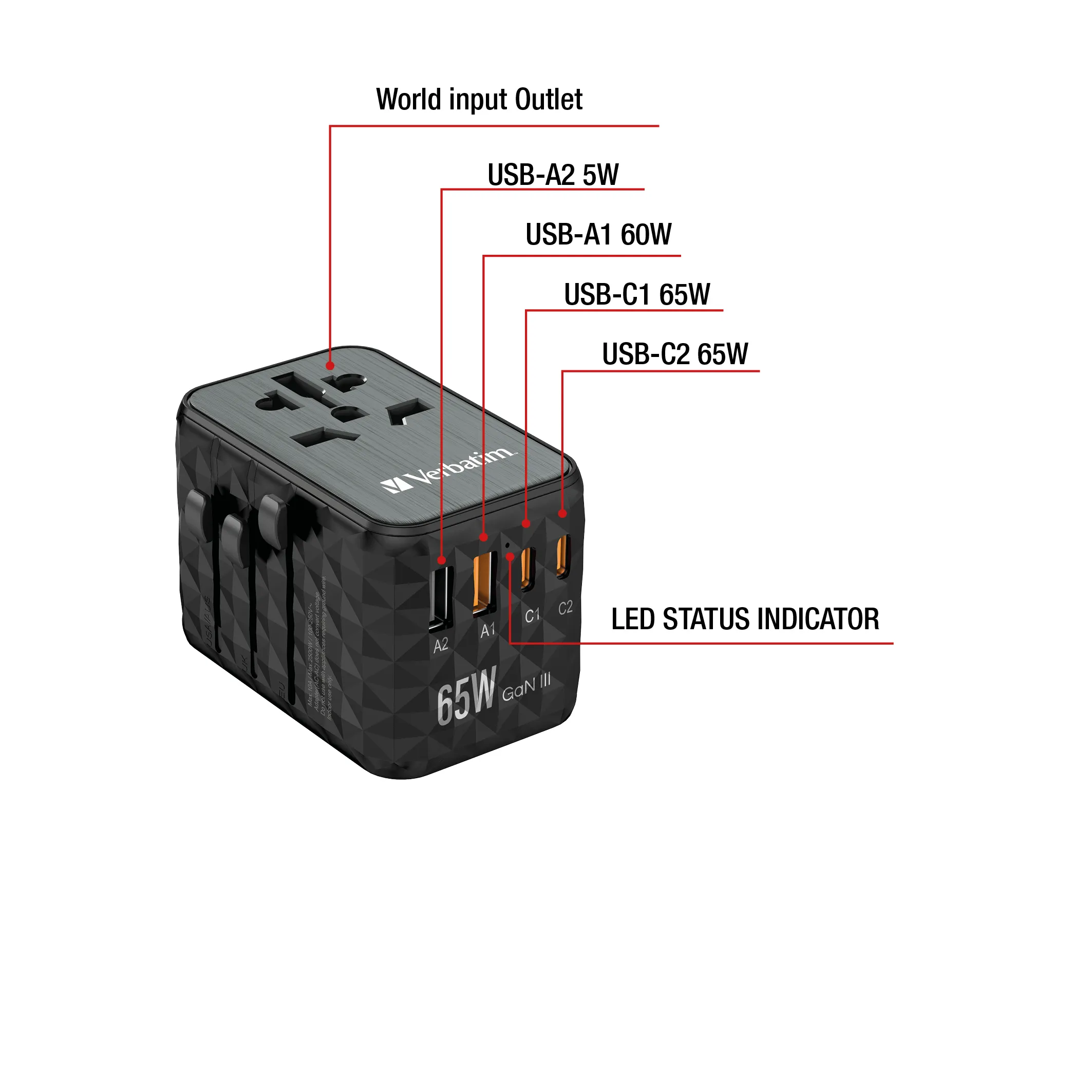 Verbatim UTA-05 GaN III Universal Travel Adapter 2 x USB-C PD - charger