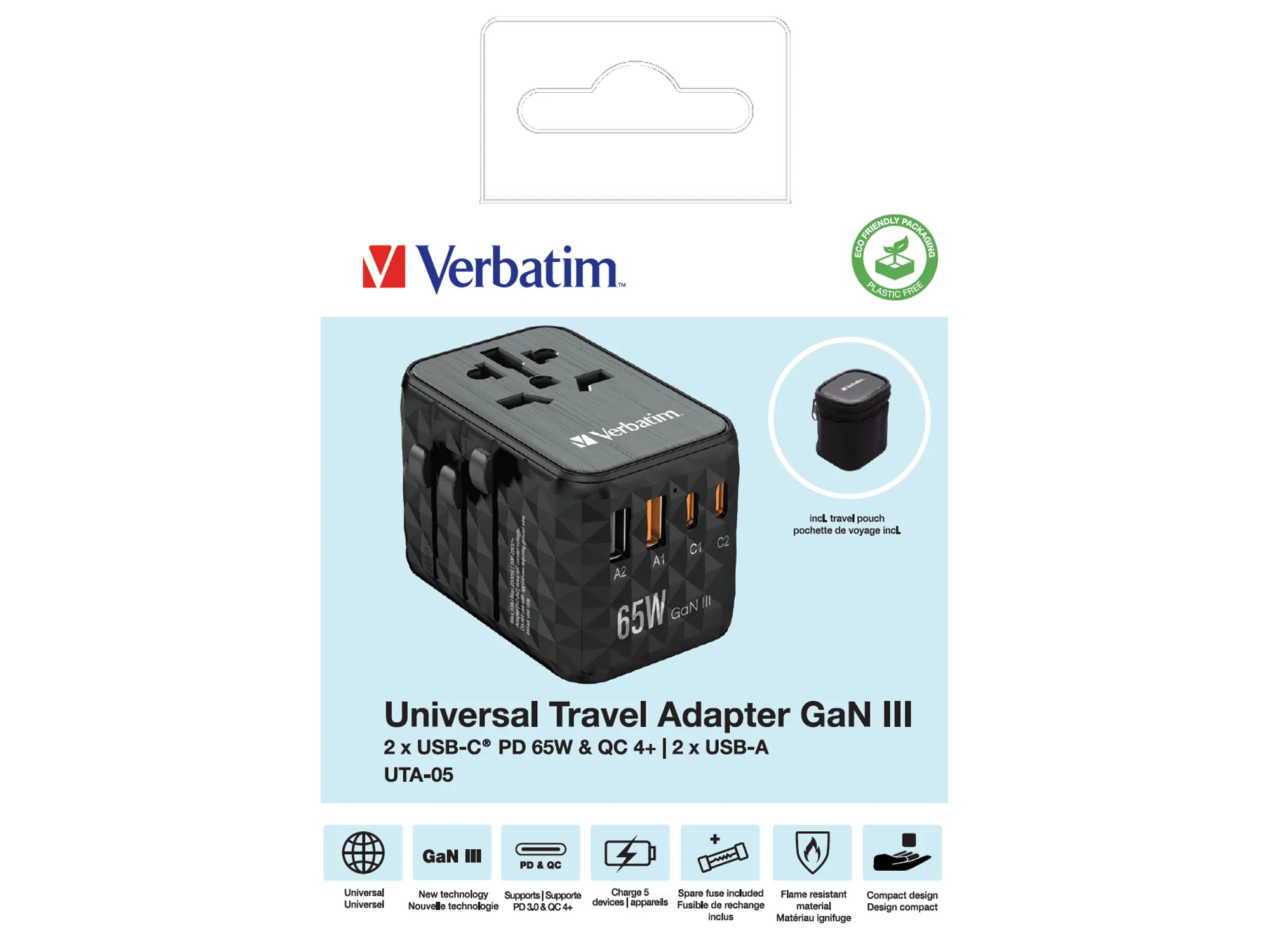 Verbatim UTA-05 GaN III Universal Travel Adapter 2 x USB-C PD - charger