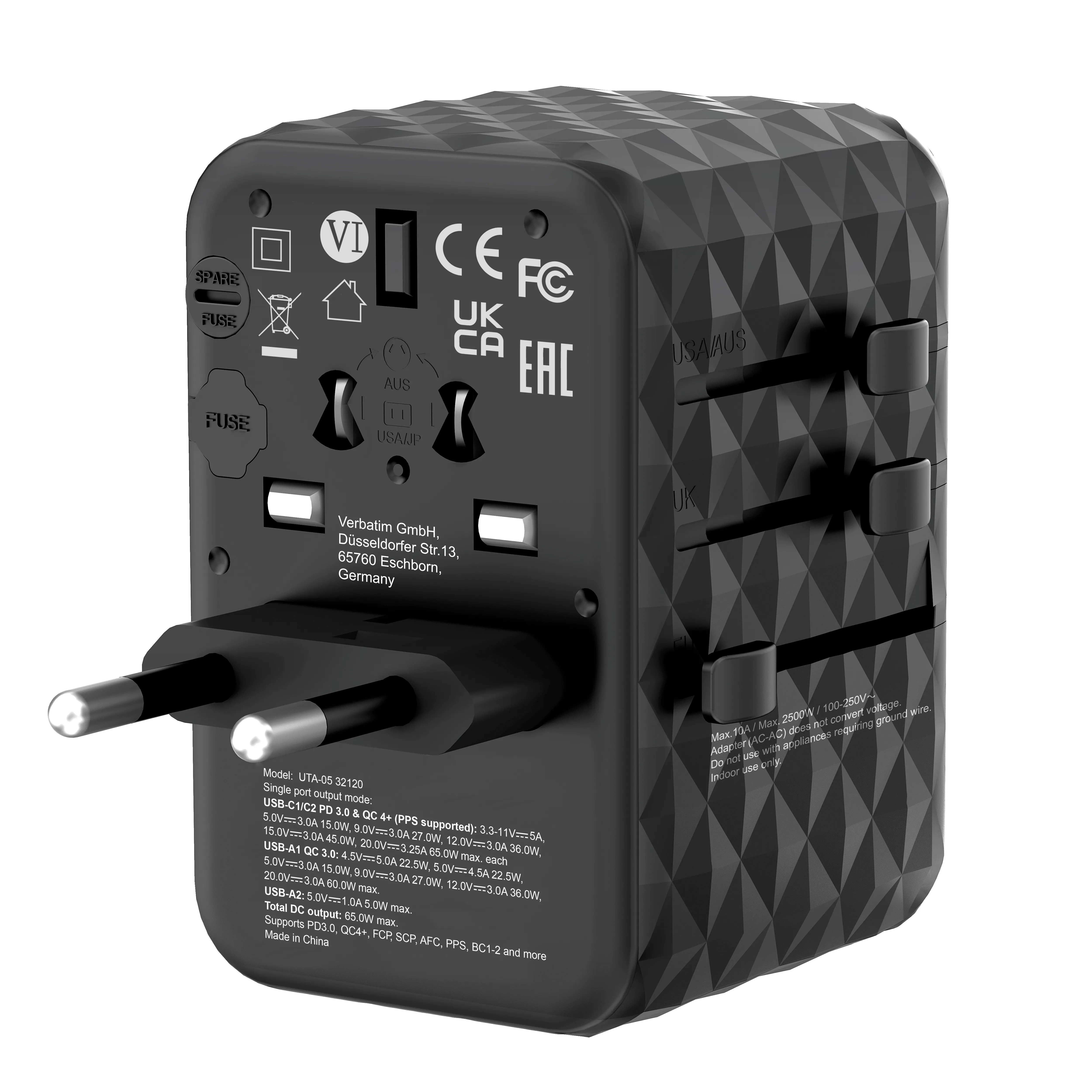 Verbatim UTA-05 GaN III Universal Travel Adapter 2 x USB-C PD - charger