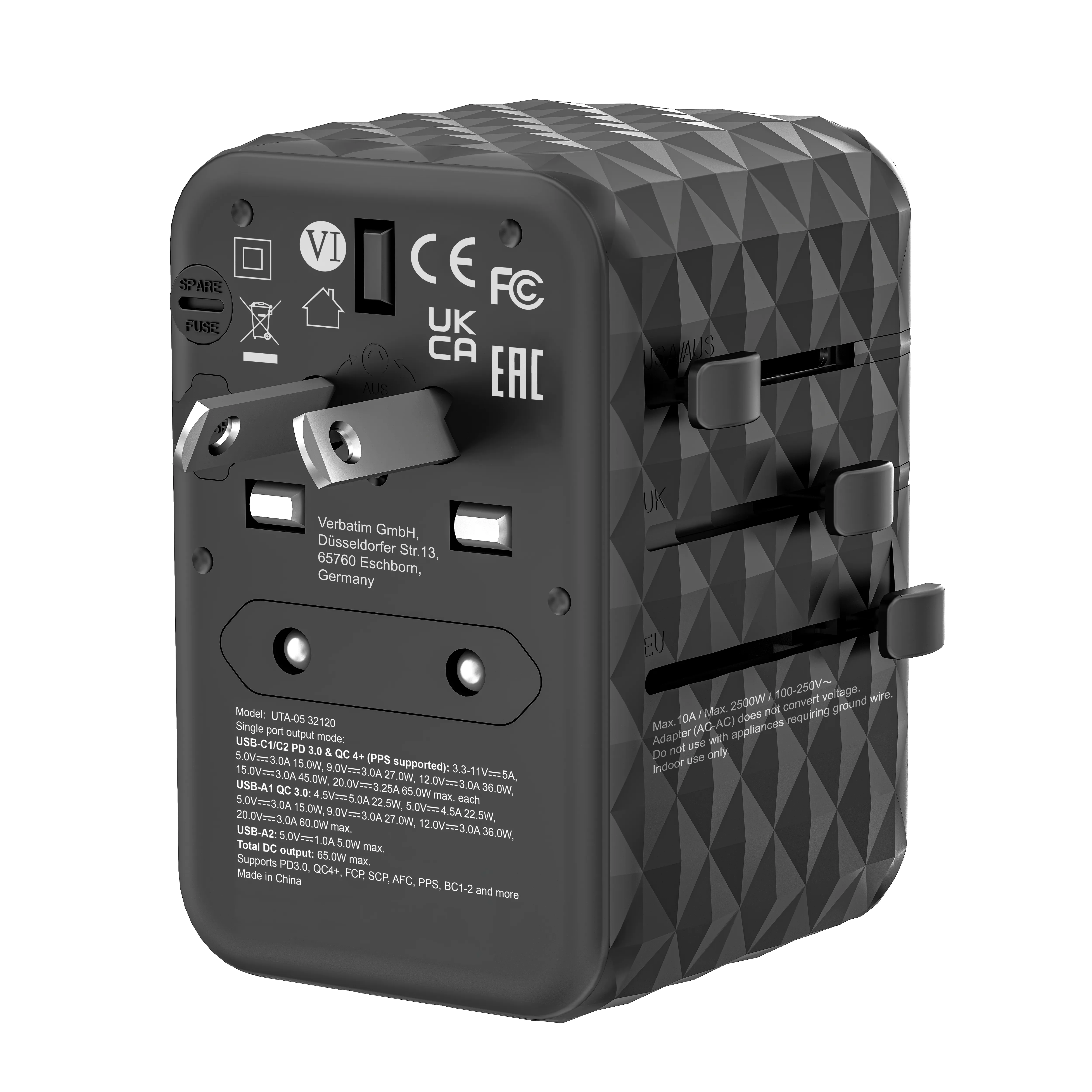 Verbatim UTA-05 GaN III Universal Travel Adapter 2 x USB-C PD - charger