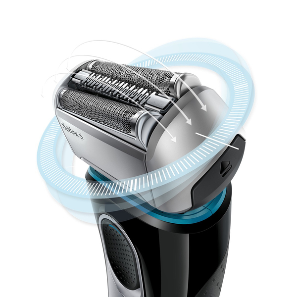 BRAUN PARRANAJOKONE 5140s W&amp;D SERIES-5. Auto-Sensing moottori. Voit k&auml;ytt&auml;&auml; vaikka suihkussa vaahdon ja geelin kanssa. FlexMotionTec on suunniteltu kaulan ja le