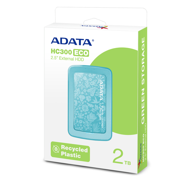 ADATA HC300 Eco  2 TB - extern h&aring;rddisk, Gr&ouml;n