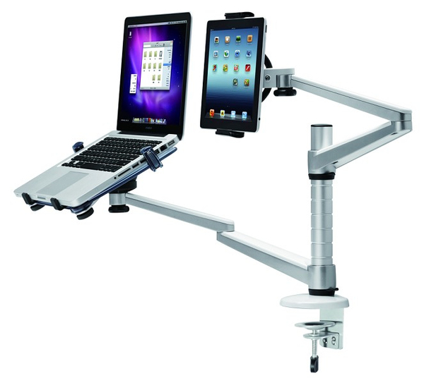 NEWSTAR Flatscreen Desk Mount (clamp) with notebook tray 1 screen Silver 10kg