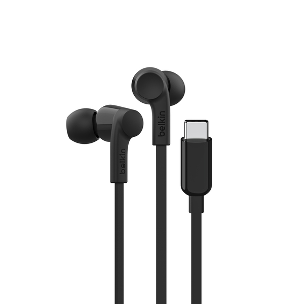 Belkin SoundForm USB-C Wired Earbuds with Adjustable Volume Limiter - earbuds, Black