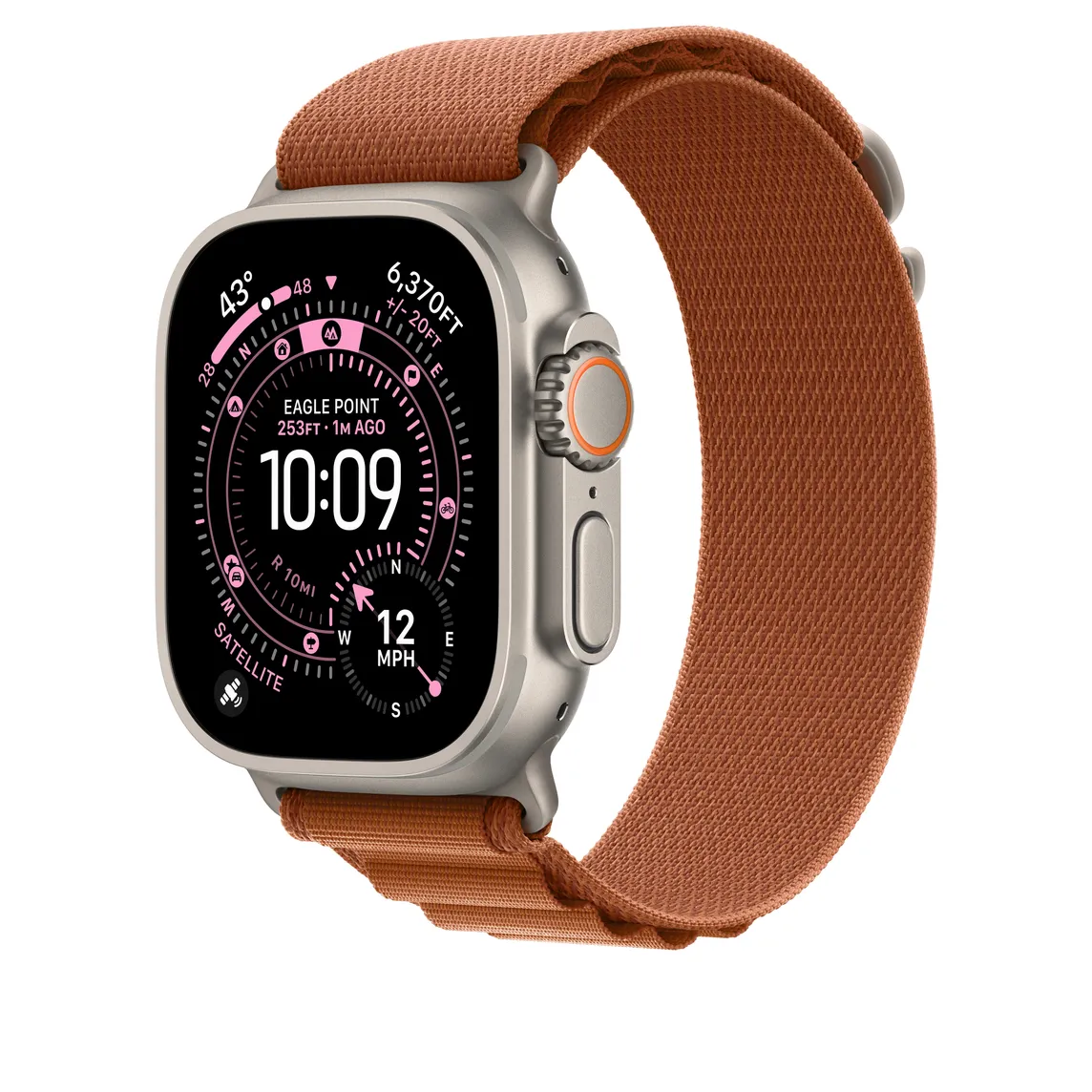 Apple Watch 49 mm Alpine Loop, Terra Cotta, Medium, Natural Titanium Finish
