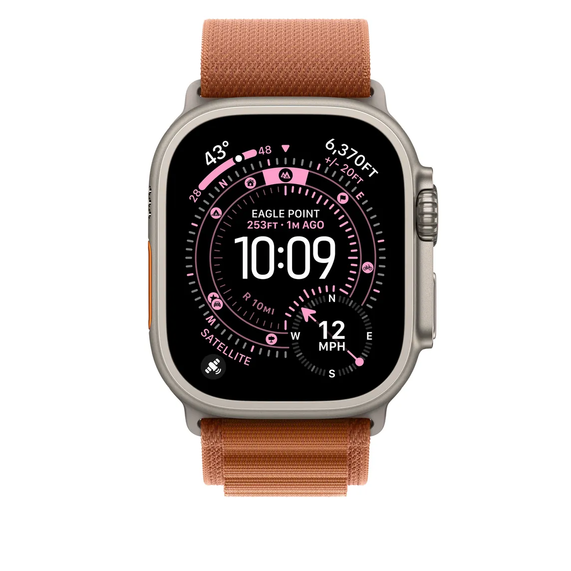 Apple Watch 49 mm Alpine Loop, Terra Cotta, Medium, Natural Titanium Finish