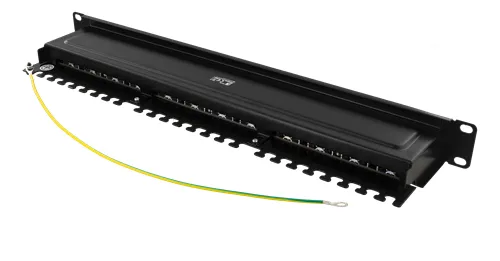 DELTACO STP-kytkentäpaneeli, 24xRJ45, Cat6a, 1U, 19", metallia, musta