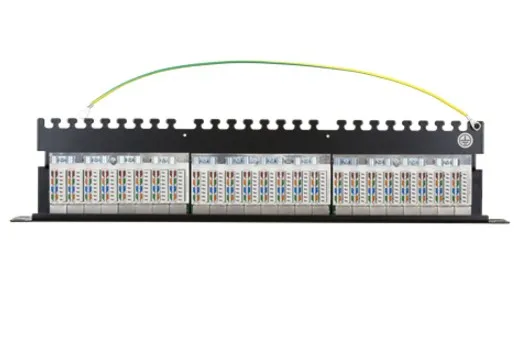DELTACO STP-kytkentäpaneeli, 24xRJ45, Cat6a, 1U, 19", metallia, musta