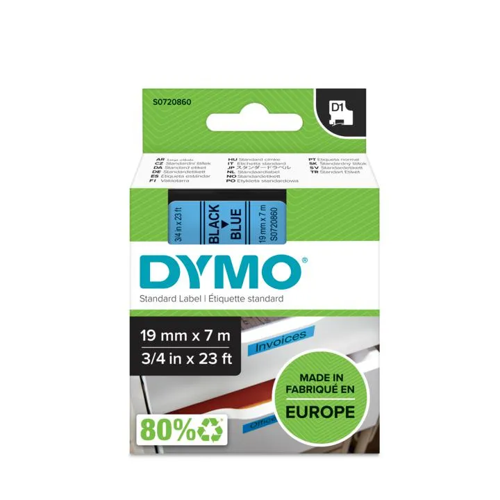 DYMO D1 m&auml;rktejp standard 19mm, svart p&aring; bl&aring;tt, 7m rulle (45806)