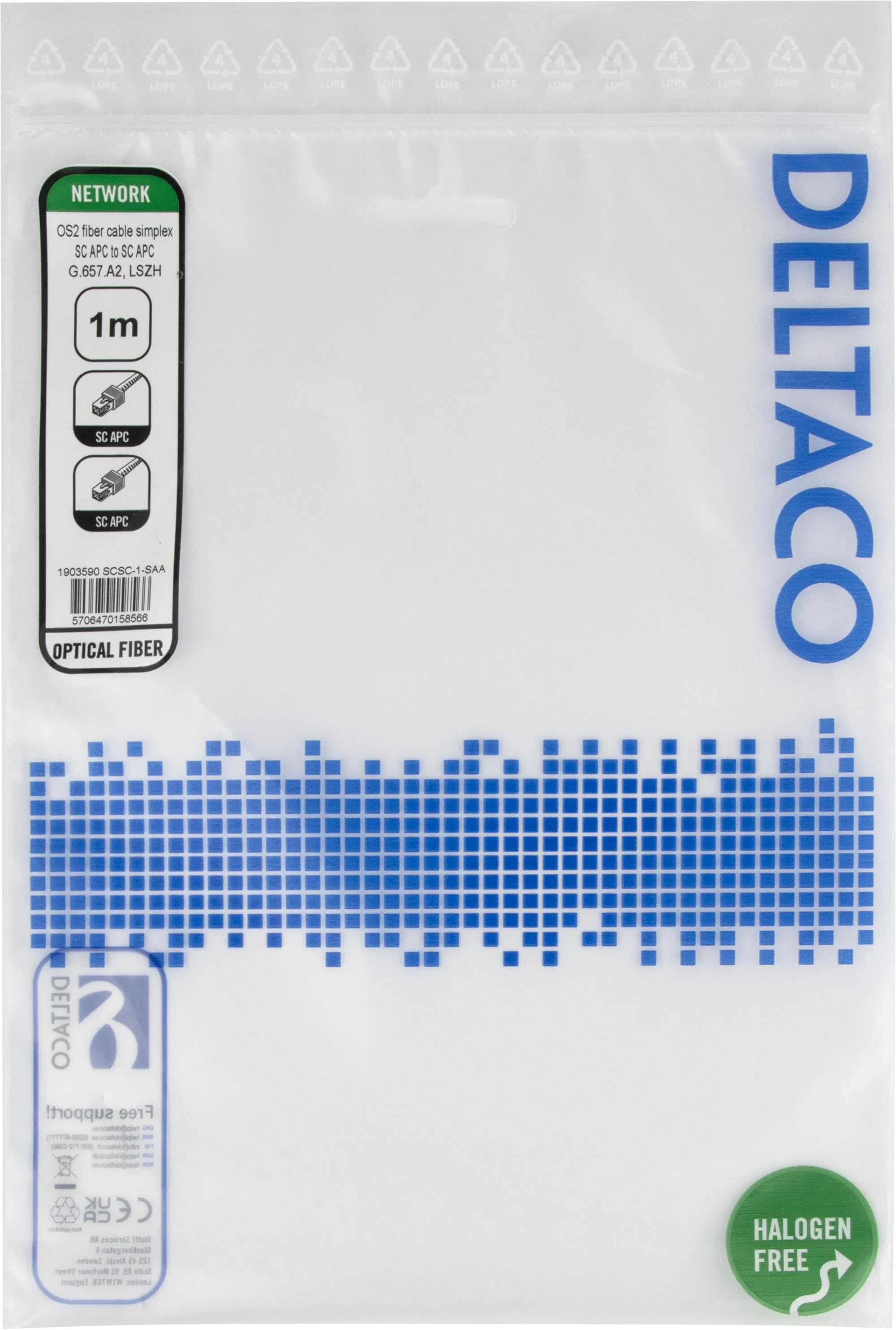 Deltaco OS2 SC-SC 1m Fiber Optic Cable, Yellow