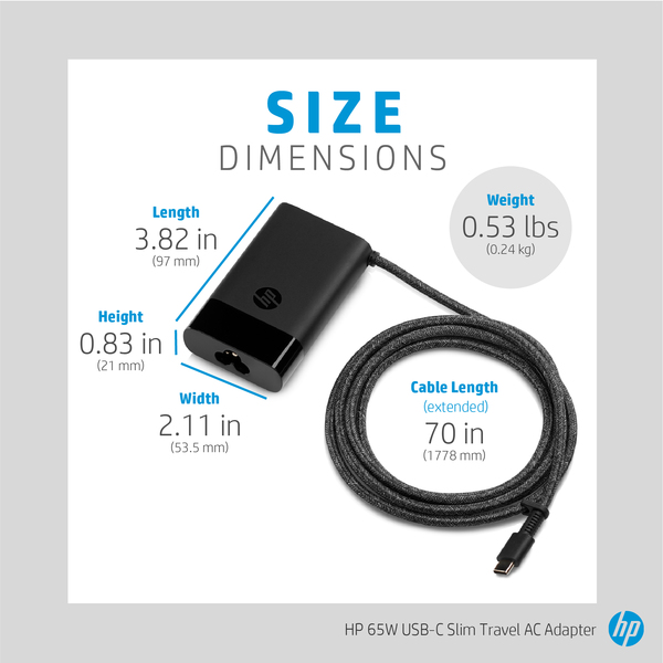 HP Slim - Verkkosovitin - AC - 65 watt - Eurooppa malleihin EliteBook 83X G7, 84X G7, 85X G7, ProBook 430 G8, 440 G8, 630 G8, 635, 640 G8, 650 G8