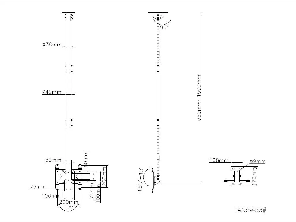 Multibrackets M Public Ceilingmount Small Single - Ceiling mount tuotteelle LCD-n&auml;ytt&ouml; - alumiini - musta -n&auml;yt&ouml;n koko: 10"-32"