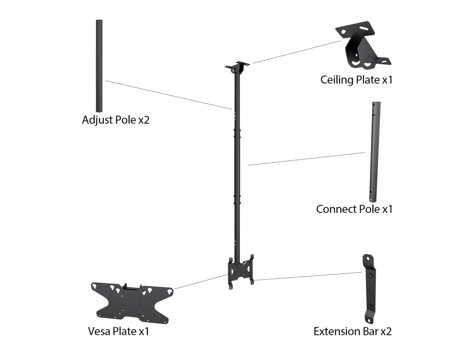 Multibrackets M Public Ceilingmount Small Single - Ceiling mount tuotteelle LCD-n&auml;ytt&ouml; - alumiini - musta -n&auml;yt&ouml;n koko: 10"-32"