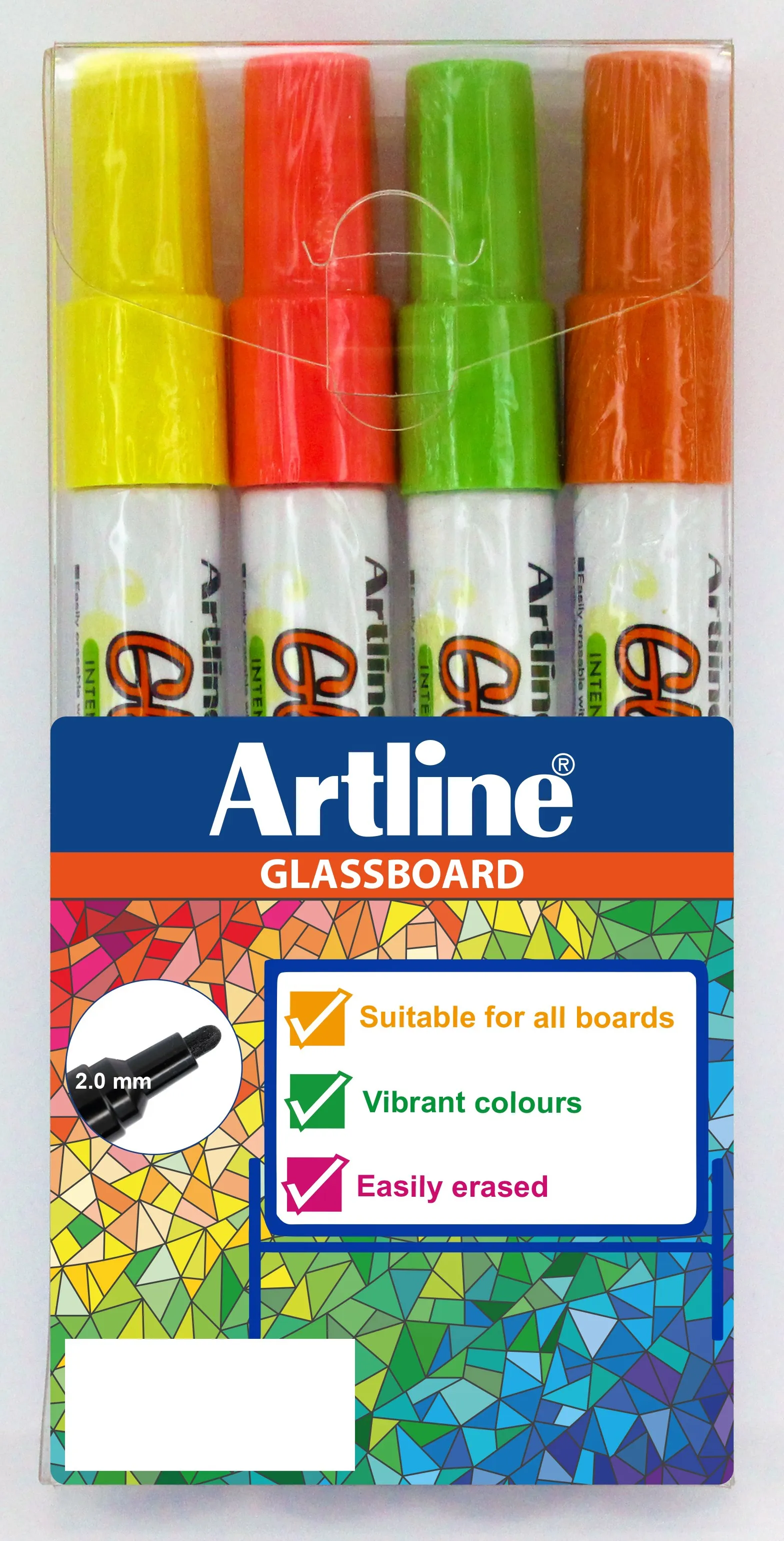Artline Glassboard Marker pink, yellow, green, orange (4)
