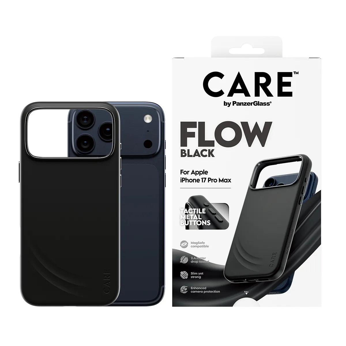 PanzerGlass CARECASE FLOW W. MagSafe Case for iPhone 17 Pro Max, Black