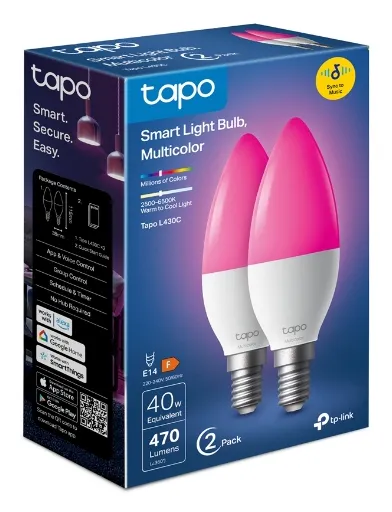 TP-Link Tapo L430C Smart Light Bulb, Multicolor, E14 (2-pack)