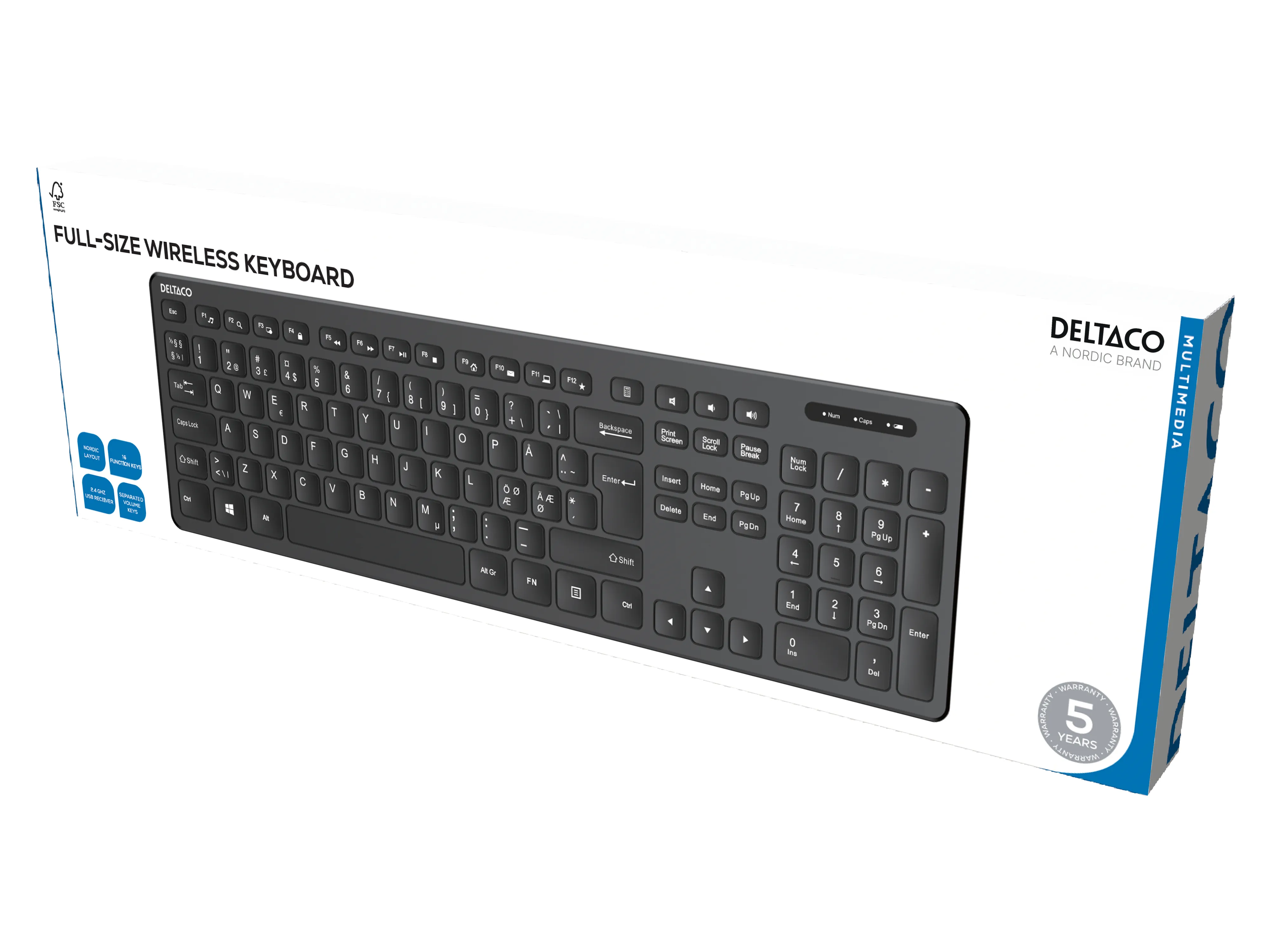 DELTACO TB-122-1S Wireless Keyboard, Black