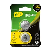 GP Lithium Cell Battery CR2450, 3V, Safety Seal, 2-pack