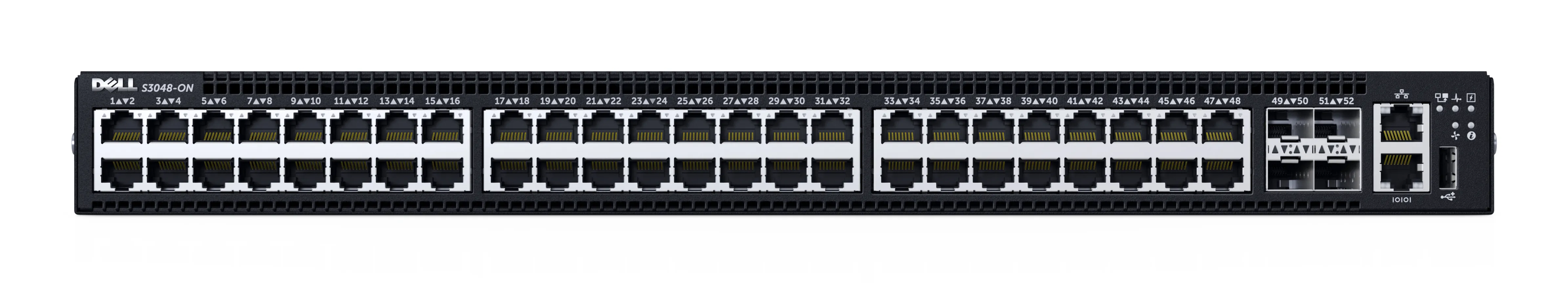 Dell Networking S3048-ON - Kytkin - L3 - Hallinnoitu - 48 x 10/100/1000 + 4 x 10 Gigabit SFP+ - r&auml;kkiin asennettava