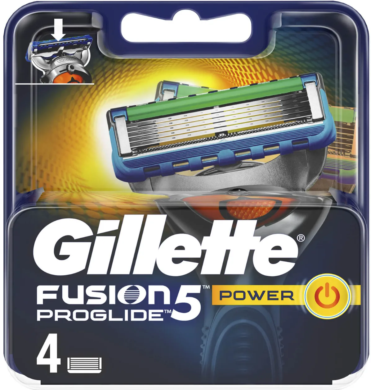 Gillette Fusion5 ProGlide Power, 4 kappaletta -vaihtoter&auml;t, sininen, hopea