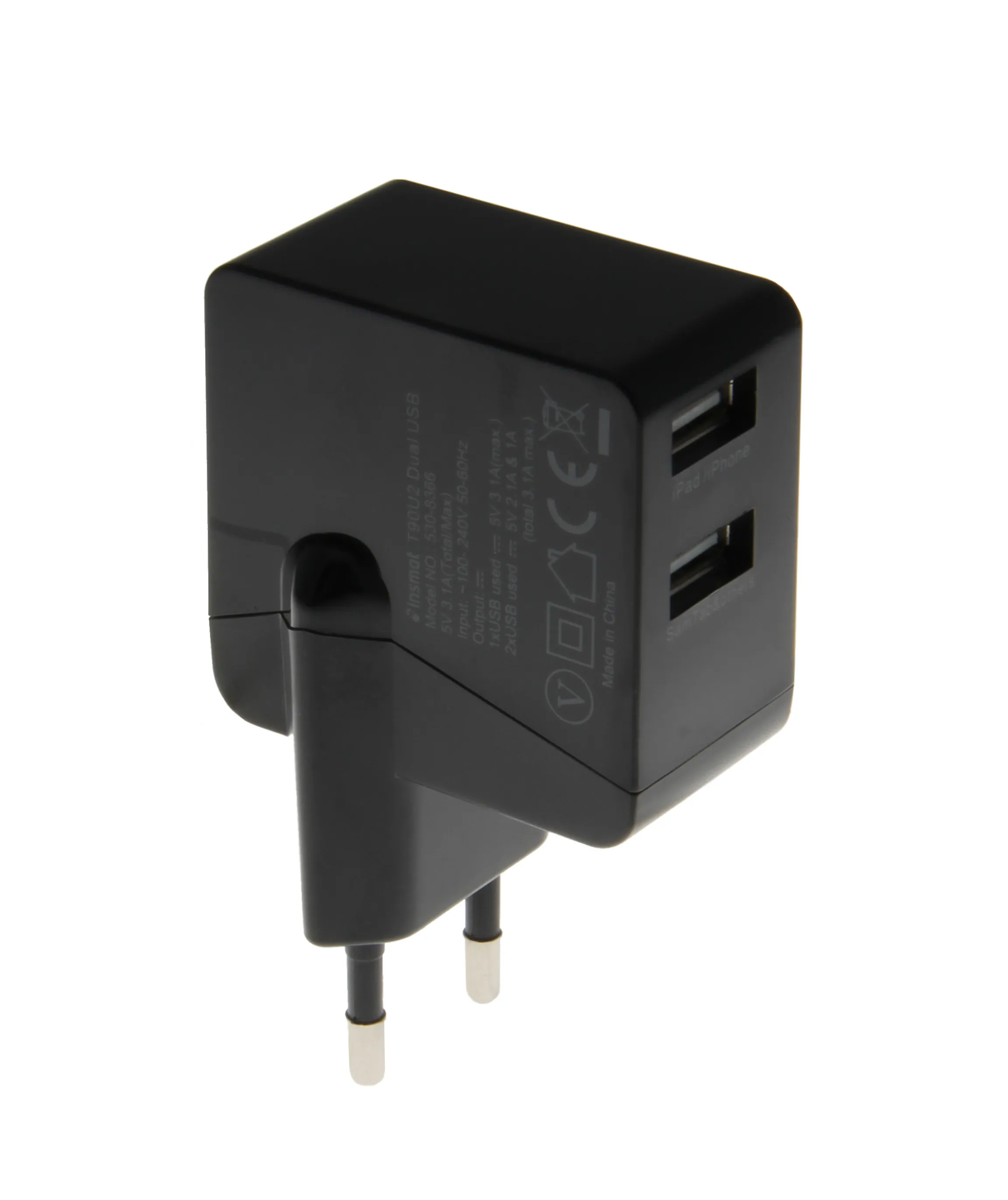 Insmat - Verkkosovitin - 3.1 A - 2 l&auml;ht&ouml;liittimet (USB (vain virta))