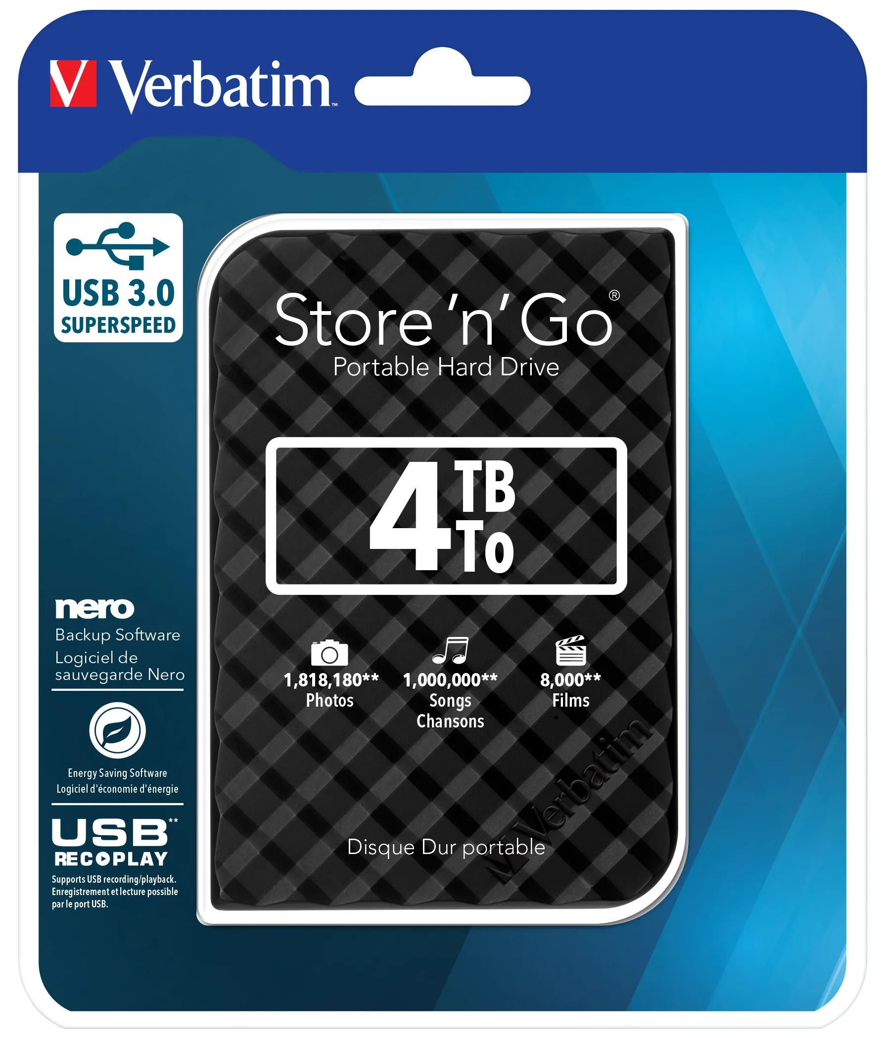 Verbatim Store 'n' Go 4TB - External HDD, Black