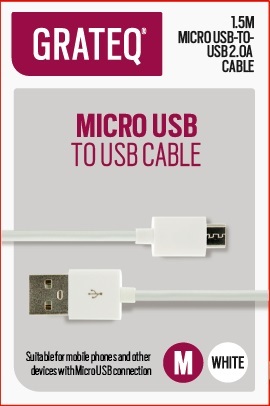 GRATEQ USB-A to Micro USB cable, 1.5 m, White