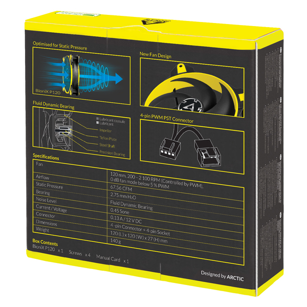 Arctic Cooling BioniX P120 eSport Fan 120mm w/ 3-phase motor, PWM and PST Yellow