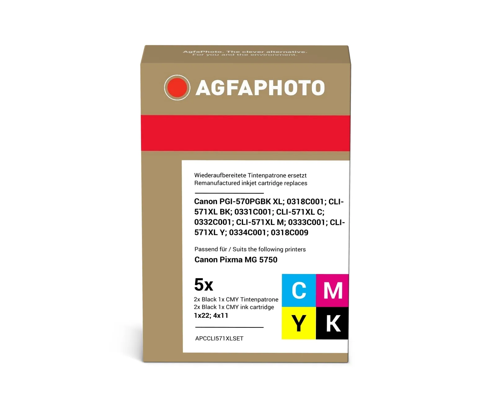 AGFAPHOTO PGI-570/CLI-571 XL -mustekasettipakkaus, 33 ml, musta/syaani/magenta/keltainen, 5 kpl