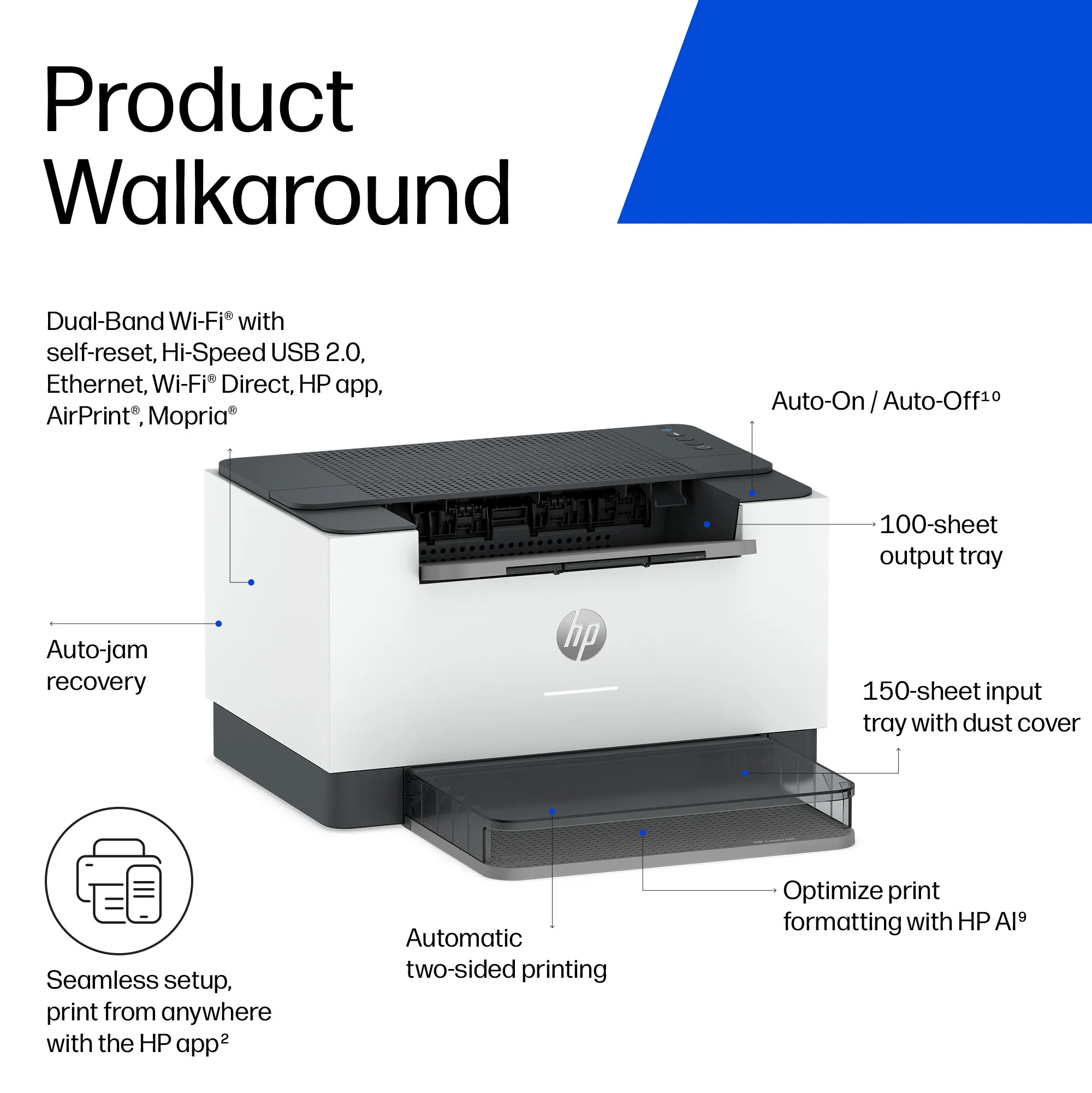 HP LaserJet M223dw monolaserskrivare, vit