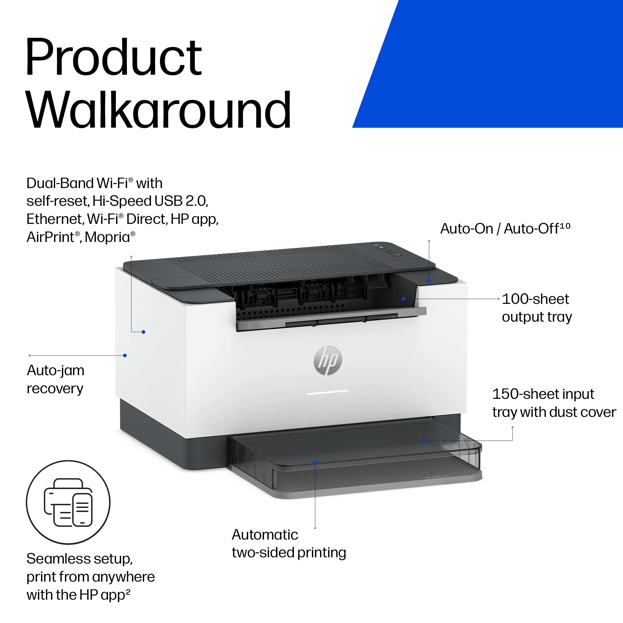 HP LaserJet M223dw monolaserskrivare, vit