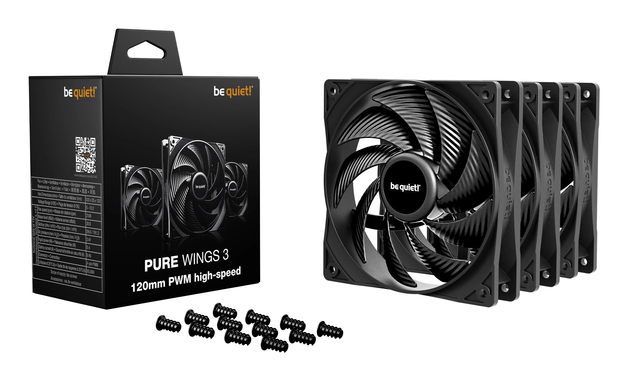be quiet! Pure Wings 3 120 HS, 120mm, PWM Fan, Rifle Bearing, 3-pack, Black