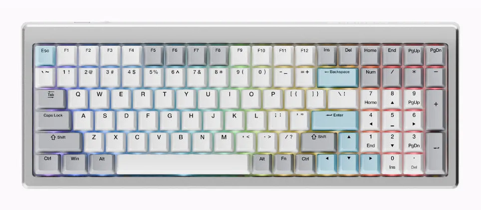 DUCKY 98% Mechanical Keyboard, Silver, Ducky Silent Red Linear Switches, Nordic ISO, Tri-Mode