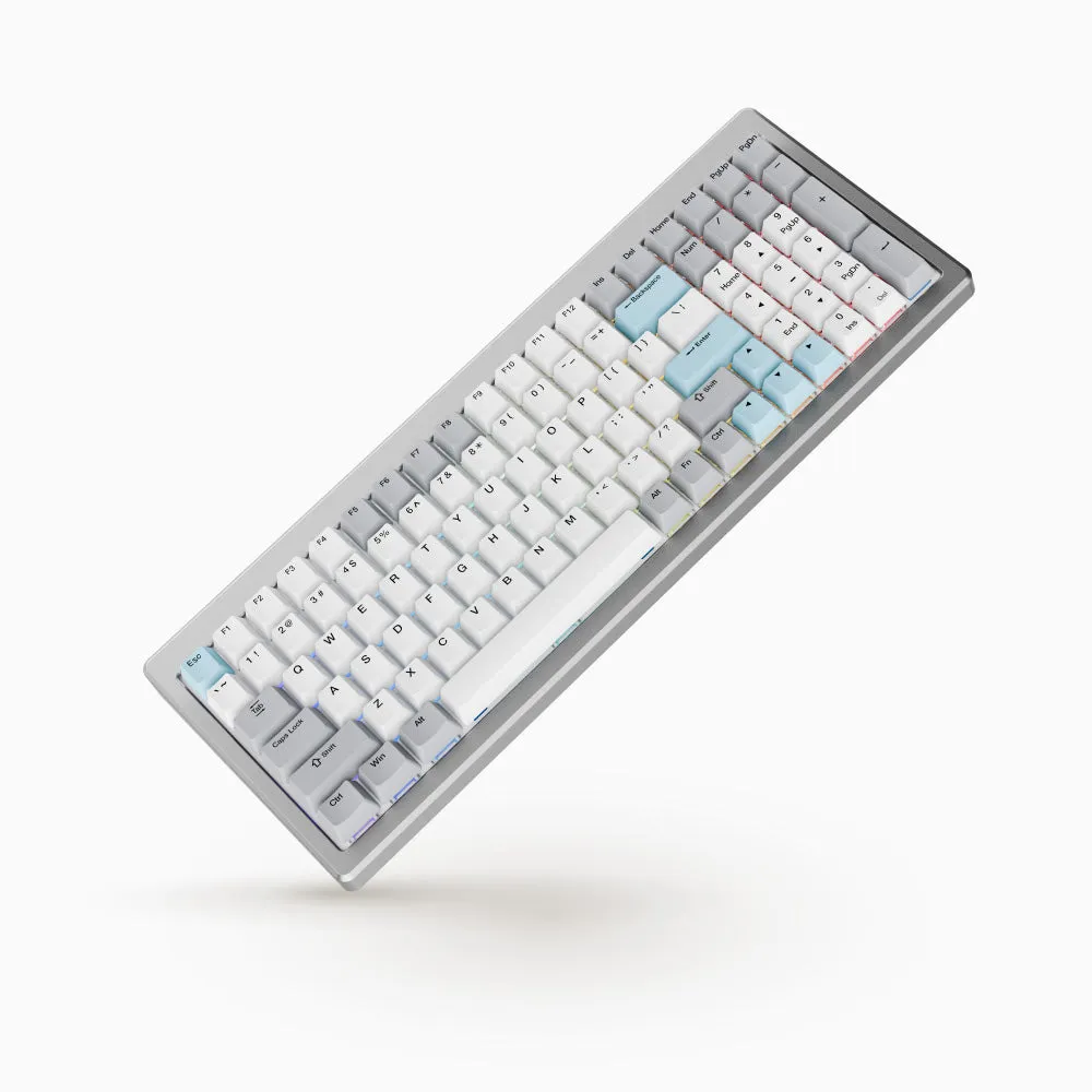DUCKY 98% Mechanical Keyboard, Silver, Ducky Silent Red Linear Switches, Nordic ISO, Tri-Mode