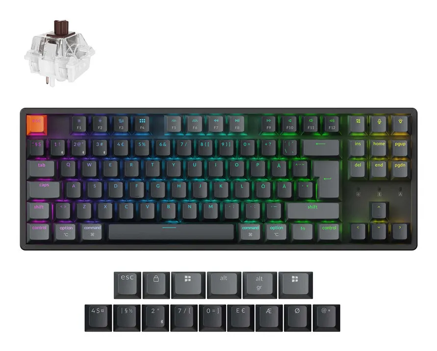 Keychron K8 Version 2 Wireless Mechanical Gaming Keyboard, Keychron Super Switch Brown, Black