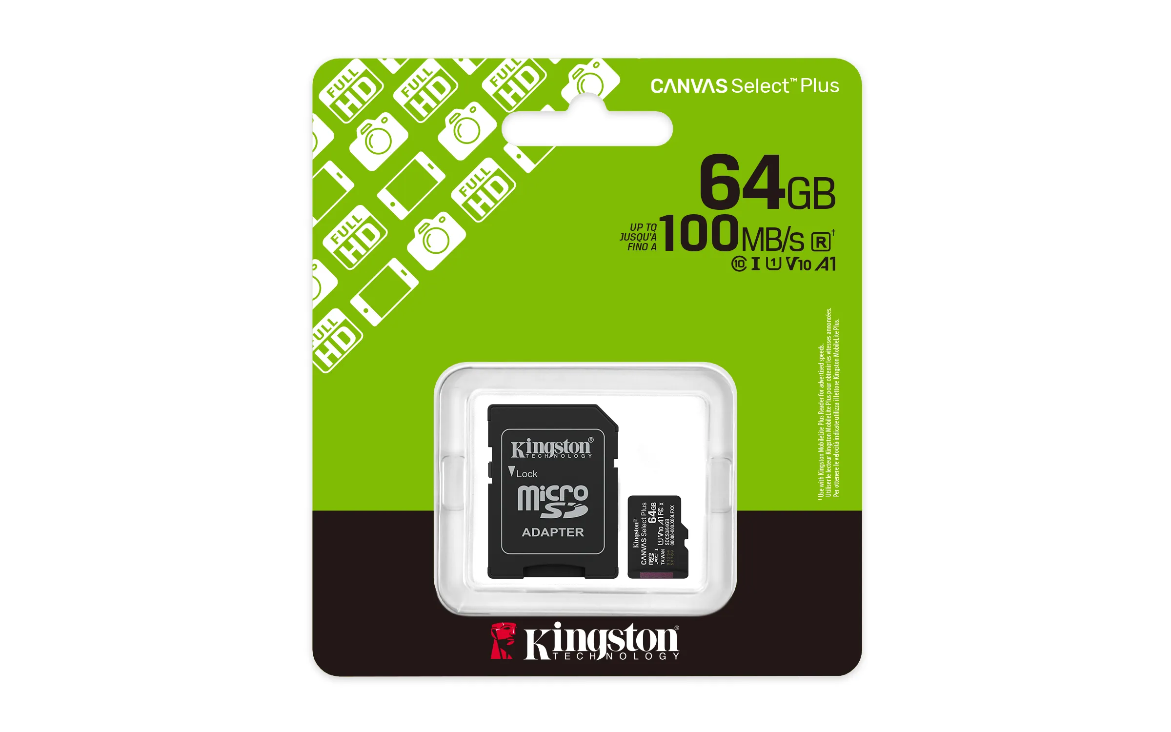 Kingston 64 Gt microSDXC Canvas Select Plus Gen3 -muistikortti + SD adapteri